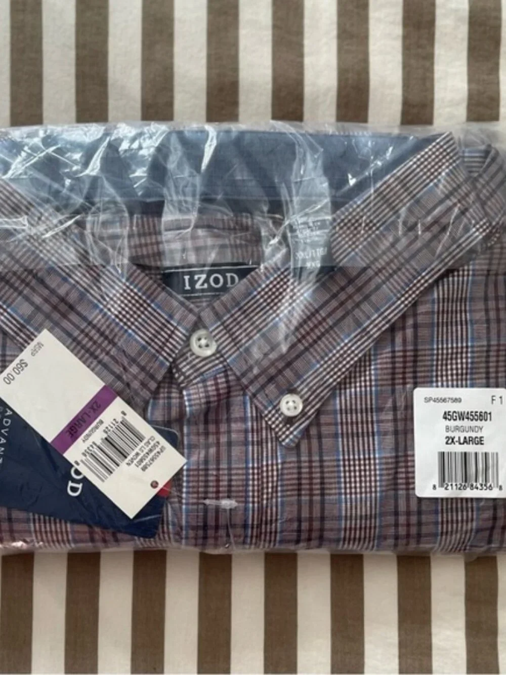 IZOD Mens 2XL Burgundy Plaid Button Down Long Sleeve Shirt Big & Tall NWT
